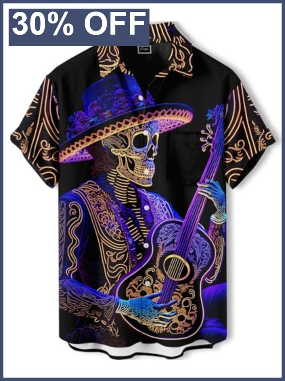 Men's Skeleton Print Hawaiian Shirt Button Down Short Sleeve